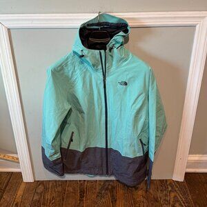 North Face Women XL Antora Rain Jacket HyVent 2.5 Waterproof Parka Mint/Gray EUC